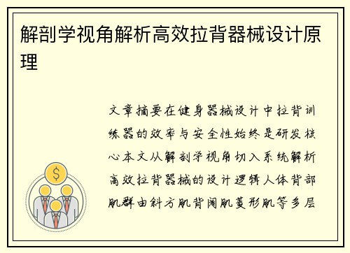 解剖学视角解析高效拉背器械设计原理