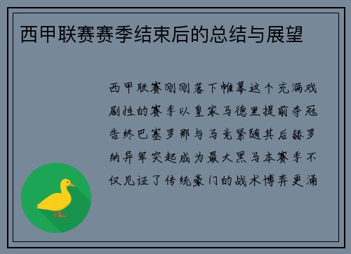 西甲联赛赛季结束后的总结与展望